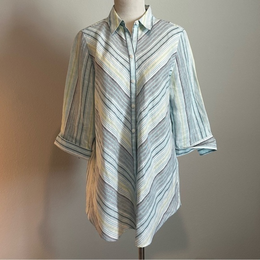 Chico's No-Iron Linen Striped Shirttail-Hem Tunic Women's